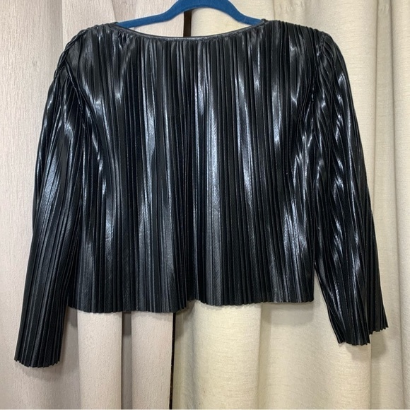 Zara Pleated Crop Top Blouse Shimmery Black Sz S Puff Sleeve Dark Feminine Glam - Picture 14 of 15